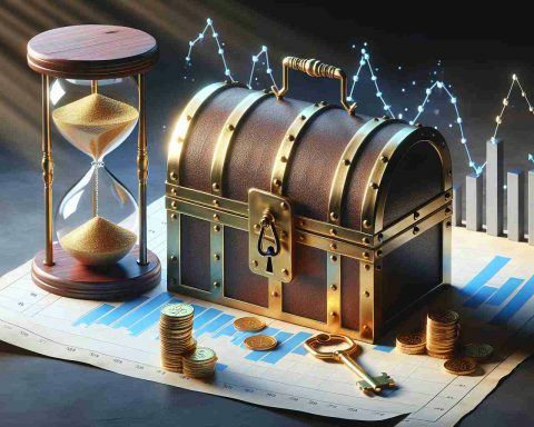 Create a high-definition, realistic image that represents the concept of an 'investment secret' that could change everything. The scene could include a strong, locked treasure chest signifying the secret, a key nearby symbolizing access to this secret, and a ‘time running out’ sandglass suggesting the urgency to not miss out. Financial charts and golden coins scattered around the chest could represent the investment aspect.