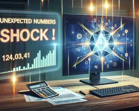 Generate a realistic high-definition image showcasing a surprising chart or graph with escalating numbers labeled as 'Unexpected Numbers Shock!' alongside a symbol or representation of Cardinal Energy. Add dramatic visual effects to represent a significant event or upheaval.