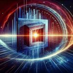 Generate an ultra high-definition image showing a symbolic representation of a quantum breakthrough. It embodies relief and revival, signifying a new era in technology. Also show an increasing focus on investment paralleling the advancements, represented as a powerful beam of light reaching beyond boundaries. To depict the leading role of a tech giant, use a large monolithic structure with an abstract logo, but avoid direct reference to any specific company.