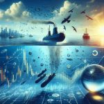 An HD visual representation of the abstract concept showing the financial performance of a hypothetical energy company. One side of the image depicts a deep ocean dive, symbolizing a decrease in profit, with submarine-like objects symbolizing declining numbers. The other side shows a clear sky with soaring birds, symbolizing rising revenue numbers. Also, a crystal ball or a futuristic element could be included in the foreground suggesting the uncertainty of 'What's next?'. This summary coalesces to portray the volatile energy markets.