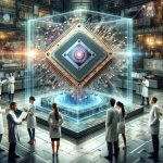 Create a realistic high-definition image showing the concept of a major breakthrough in quantum computing. Illustrate the environment as a high-tech laboratory with various sophisticated equipments. Center the image on a complex holographic projection of a quantum computer chip. Include people of diverse gender and descents, such as a Caucasian woman and a Black man, dressed in lab coats, analyzing and discussing the projection. The atmosphere should exude excitement and innovation, signifying a massive leap forward in technology.