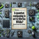 Craft a realistic high definition image of a headline that reads: 'Is Quantum Computing Set to Dethrone Nvidia? Discover the Next Tech Revolution' surrounded by various tech gadgets, complex equations and hints of futuristic technology.
